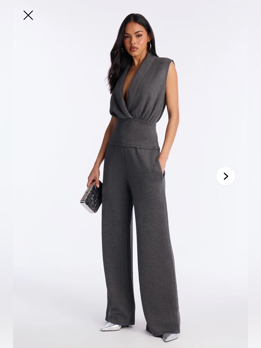 Fashion Nova Sleeveless Charcoal Gray Wide-Leg Pant Set XSmall